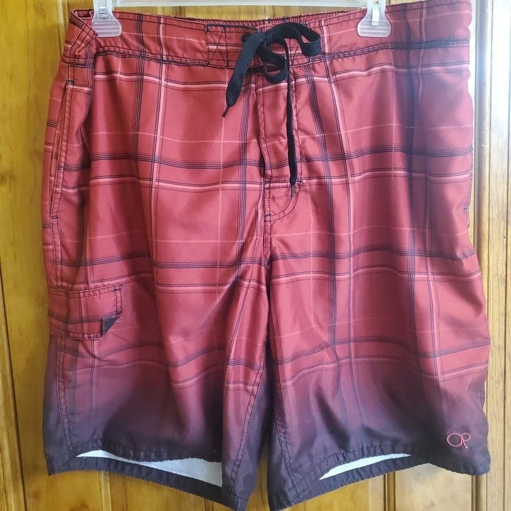 OP Ocean Pacific‎ Red Swim Cargo Trunks Size L 40-42